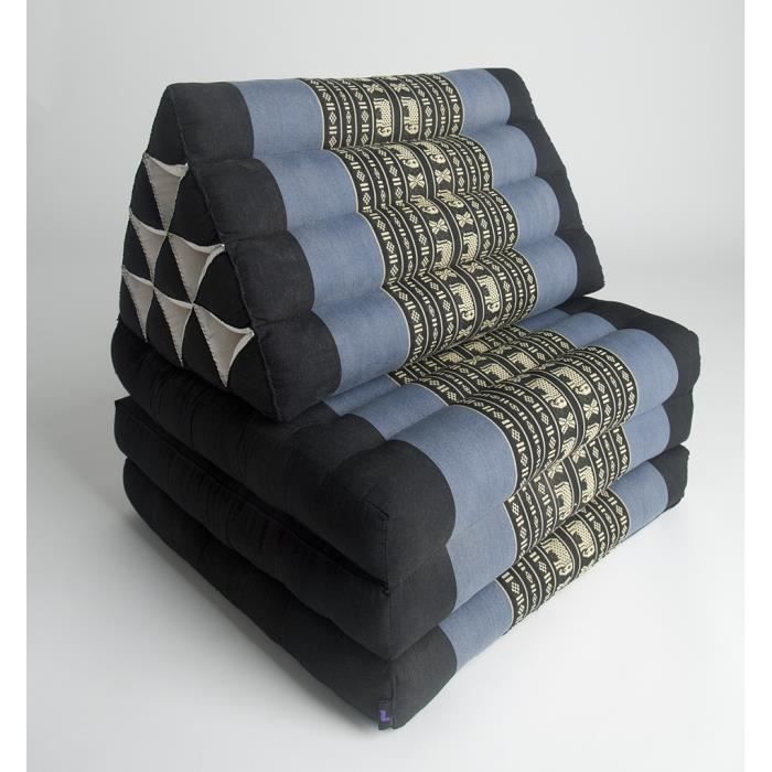 Matelas Thaï avec coussin triangulaire, 170x53x30 cm, Kapok, Bleu