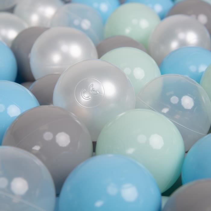 KiddyMoon 300 ∅ 7Cm L'ensemble De Balles Plastique Pour Piscine Enfant Fabriqué En EU, Perle/Gris/Transparent/Baby Blue/Menthe