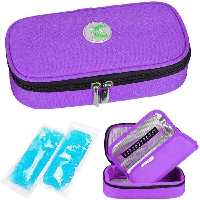 YOUSHARES Insuline Trousse Pochette Isotherme Sac pour Diabétique Et Stylos a Insuline Avec 2 Poches de Gel Chaud-Froid, Violet