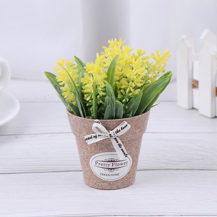 Plante artificielle fleur décorative décoration de la maison fausse fleur petite Mini pot bonsaï plante verte 1 - Jaune