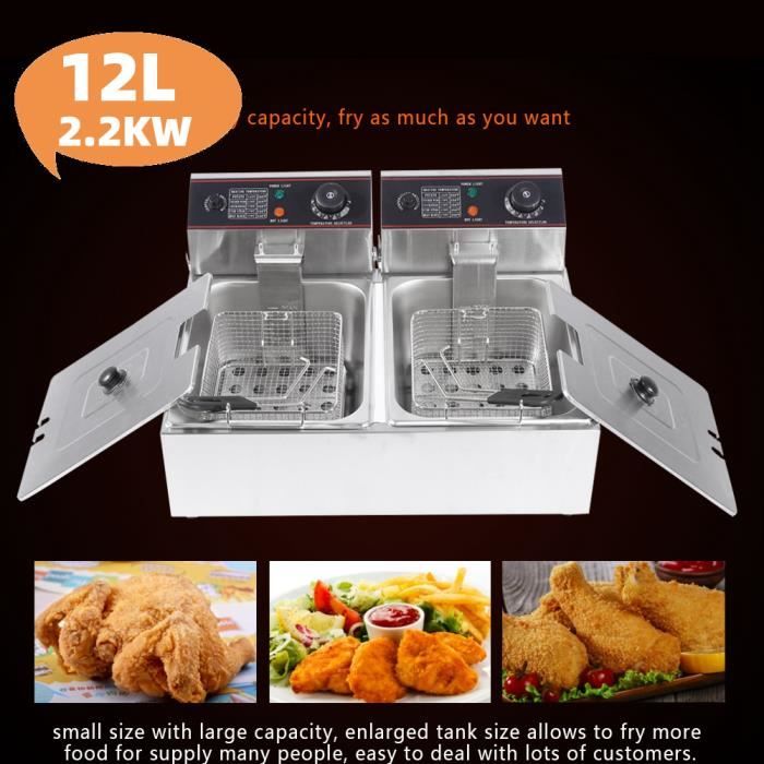 Friteuse électrique cuve inox doubles thermostats 12L Family Fryer -JNG