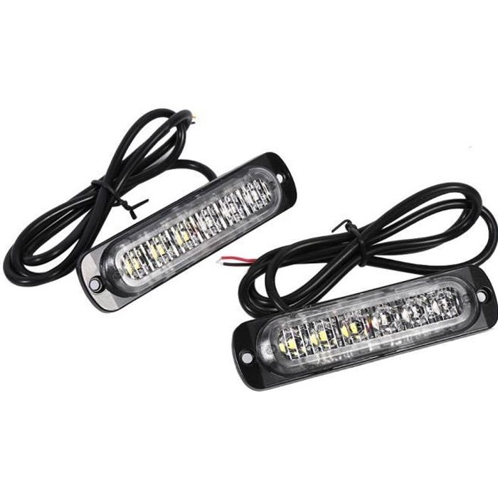 Drfeify Lampe stroboscopique d'avertissement 2pcs 12V 6 LED Feux Stroboscopique d'Avertissement d'Urgence de Camion Voiture