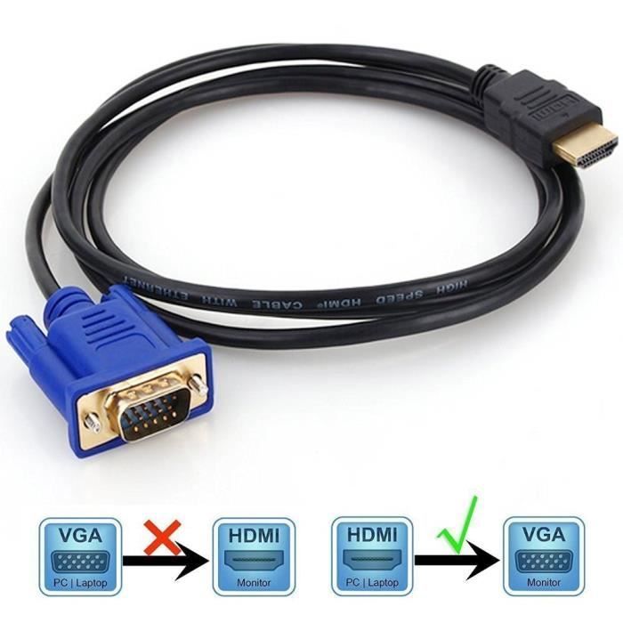 CABLING® 2m HDMI mâle vers VGA mâle D-sub HD 15 broches M-M Adaptateur connecteur câble pour écran PC LCD TV HD pour ordinateur