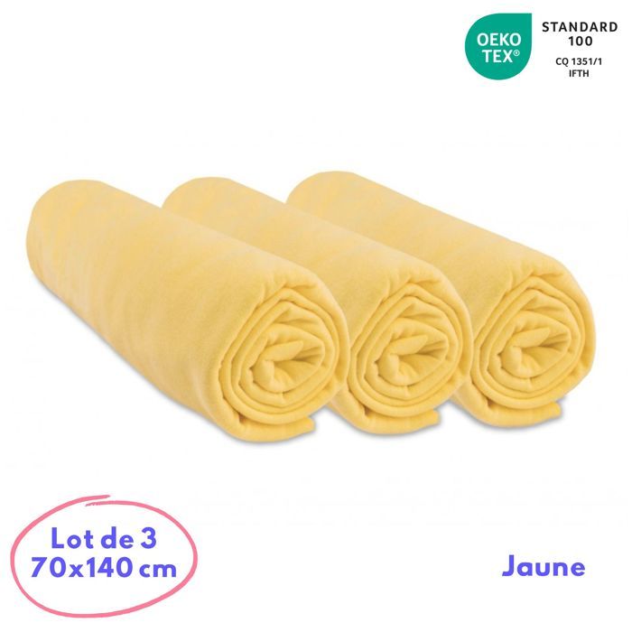 Lot de 3 Draps housse Jersey coton 70x140 jaune