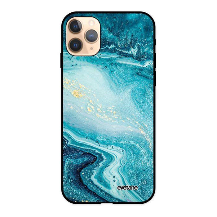 Coque iPhone 11 Pro Silicone Liquide Douce noir Bleu Nacré Marbre Ecriture Tendance et Design Evetane.