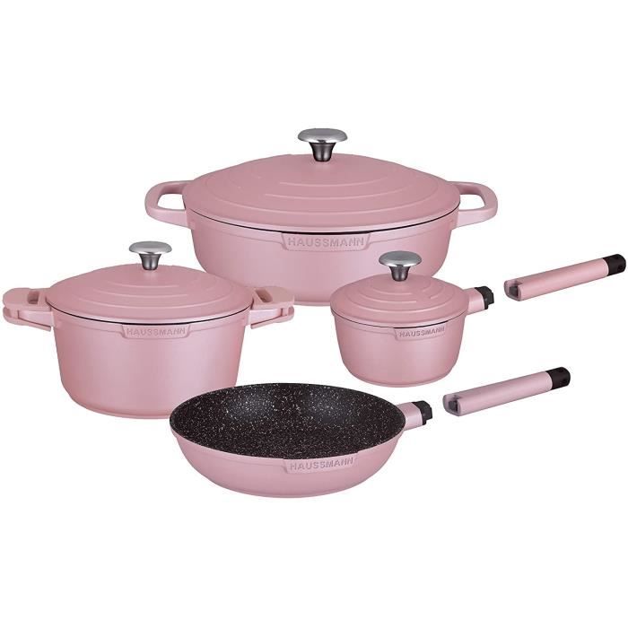 Batterie de Cuisine 9 Pieces Revêtement Type Pierre sans PFOA- poignée Amovible-Tous Feux Dont Induction
