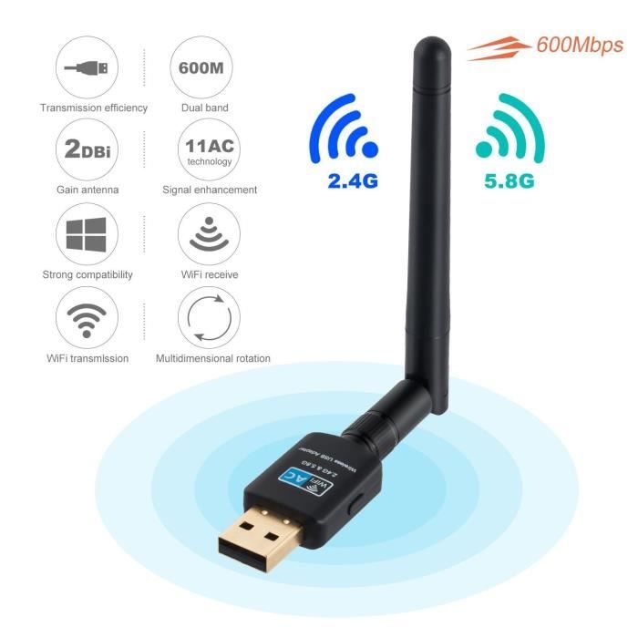 Dongle WiFi 600Mbps, Clé WiFi Adaptateur USB 4G pour PC Windows etc