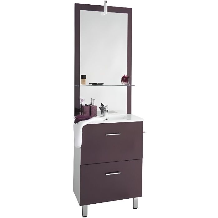 Ensemble meuble sous-vasque + vasque résine + miroir BLUSH / Aubergine