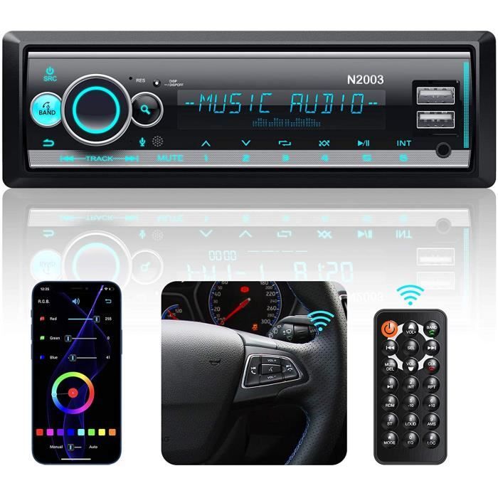 Autoradio Bluetooth,CENXINY RDS/FM Poste Radio Voiture Mains Libres Bluetooth 5.0 Support USB/WMA/AUX/MP3/EQ/X-BASS, APP/Volant/Télé