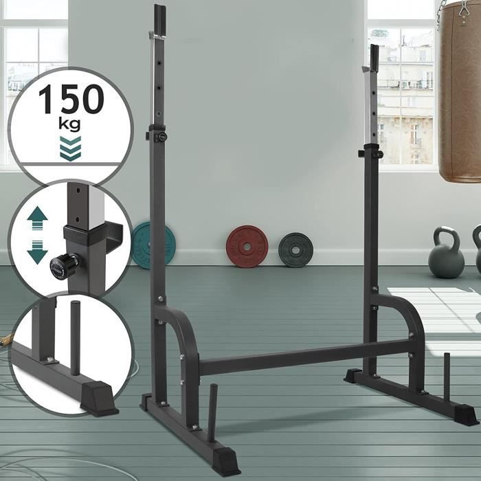 Physionics® Support pour Barre de Musculation - Charge Max 150kg, Hauteur Réglable - Repose Barre, Haltères Longs, Rack de Rangement