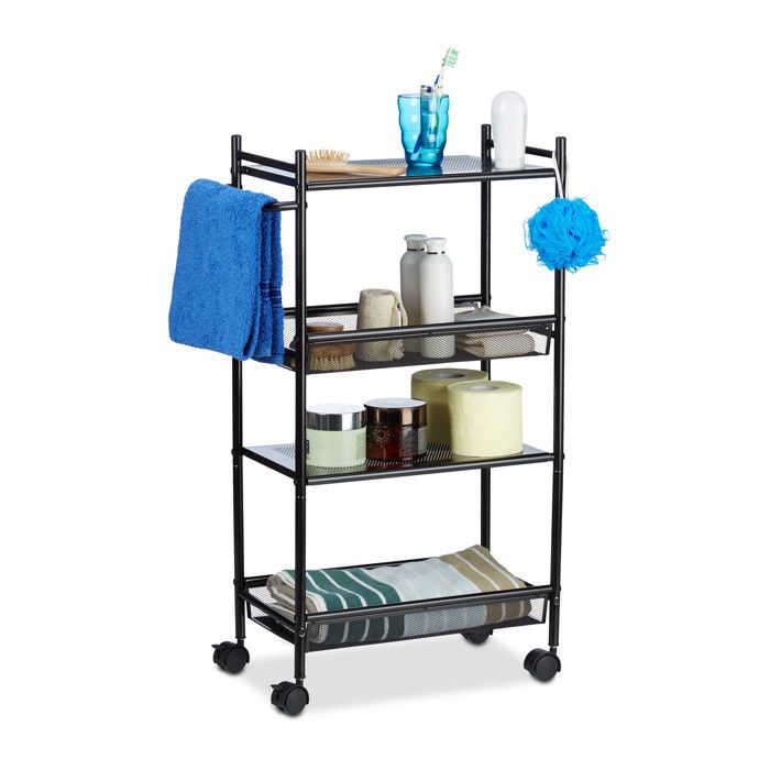 Relaxdays Desserte étroite chariot roulant en métal à 4 niveaux avec roulettes bureau HxlxP: 81 x 26 x 50 cm, noir