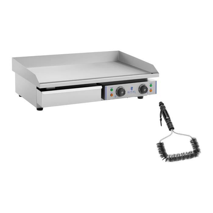 Kit Plancha Électrique Double Professionnelle Inox Grill Royal Catering RCEG-75-SET (Plaque 72,5 x 35 cm, 2 x 2 200 W, Lisse)
