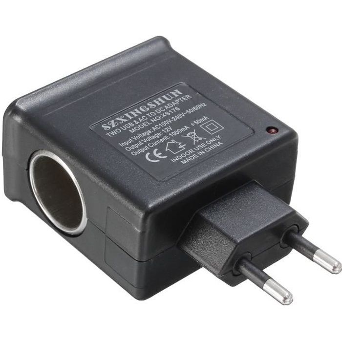 Prise Voiture AC 220V DC 12V 2 USB Allume Cigare Chargeur Adaptateur Secteur EU PLUG