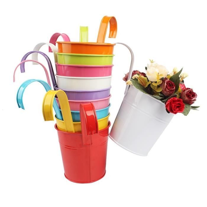 10 pcs Pots de Fleurs Pot Plante Suspendu 10 Couleurs Pots Fleur Métal Fer Balcon Jardin Maison Décoration