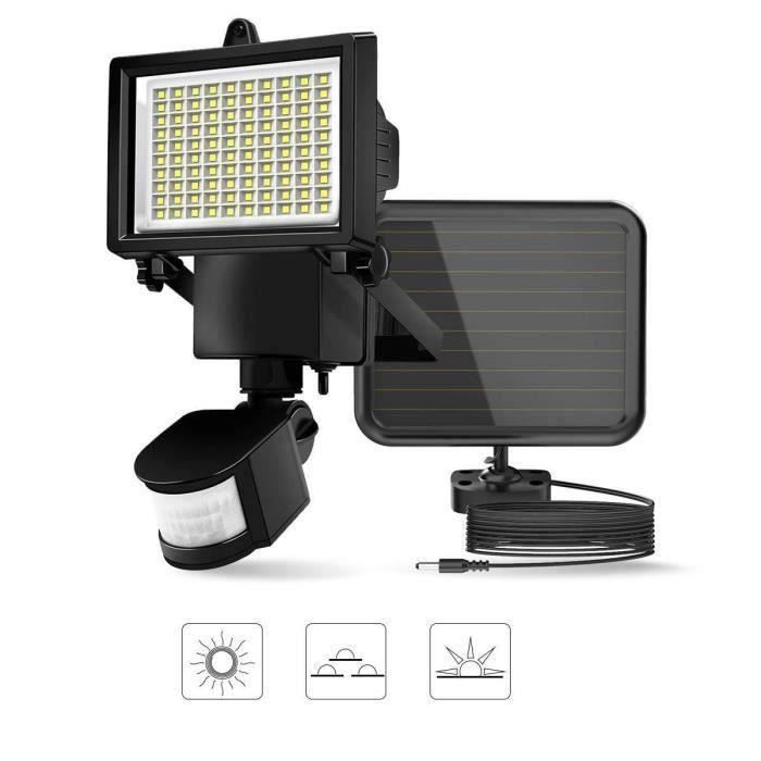 Applique LED Mur Projecteur Solaire 60LED Extérieur avec Detecteur de Mouvement, LED Éclairage de Sécurité