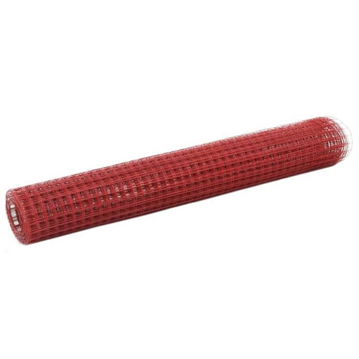 vidaXL Grillage Métal Acier Revêtement PVC 10x1 m Carré Rouge Clôture Jardin 143662