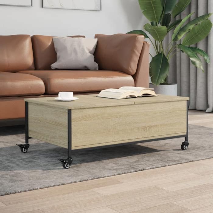 vidaXL Table Basse avec Roulettes Table dAppoint avec Rangement Bout de Canapé Meuble de Salon Salle de Séjour Moderne 842297
