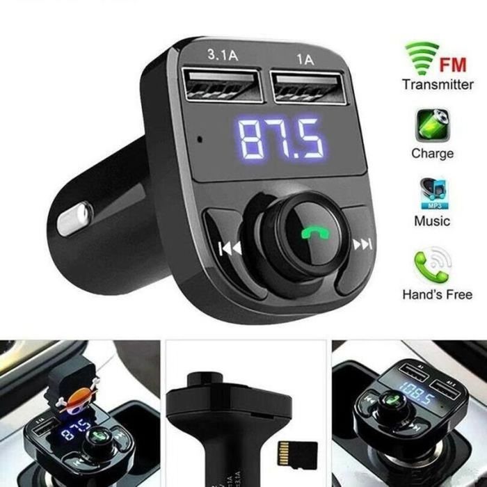 Transmetteur FM Bluetooth Voiture – Kit Mains-lues, Allume-cigare, 36W, Argent