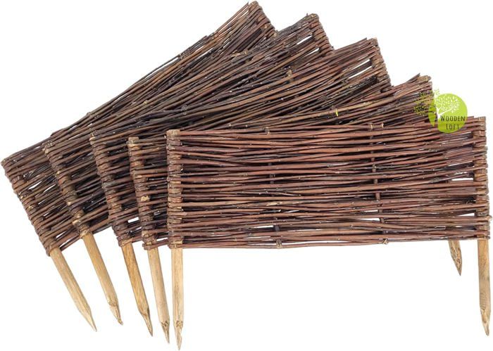 Lot De 5 Bordures De Parterre En Saule 120 Cm X 20 Cm - Clôture Osier Naturelle Pour Jardin