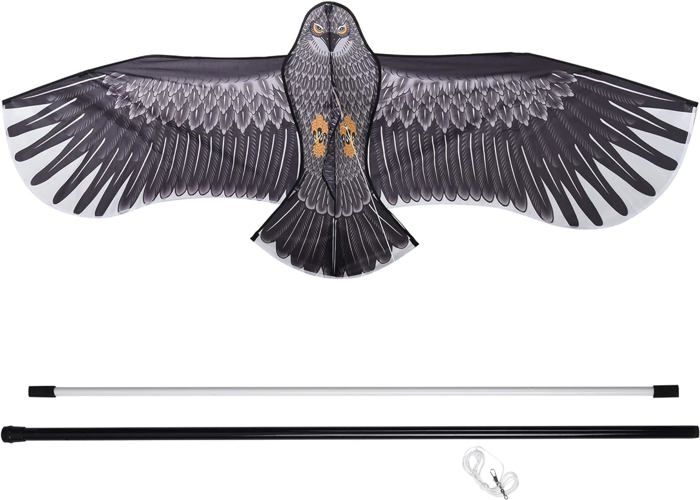 Cerf-Volant Faucon Épouvantail – Effaroucheur D'Oiseaux Réfléchissant 120x66 Cm, Pour Jardin, Verger Et Cultures
