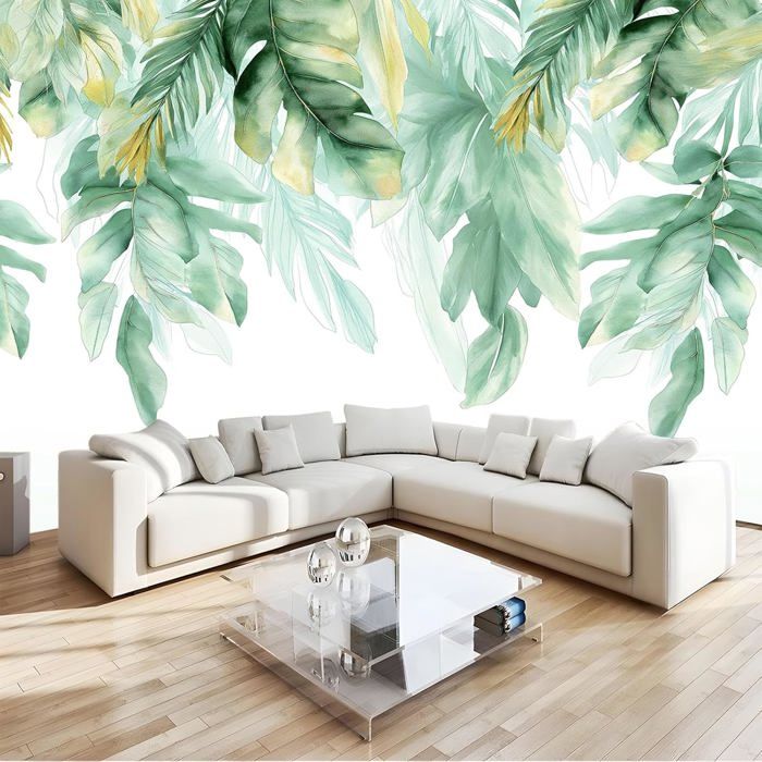 Papier Peint Panoramique Feuilles De Plantes Tropicales Vertes 350x256 ...