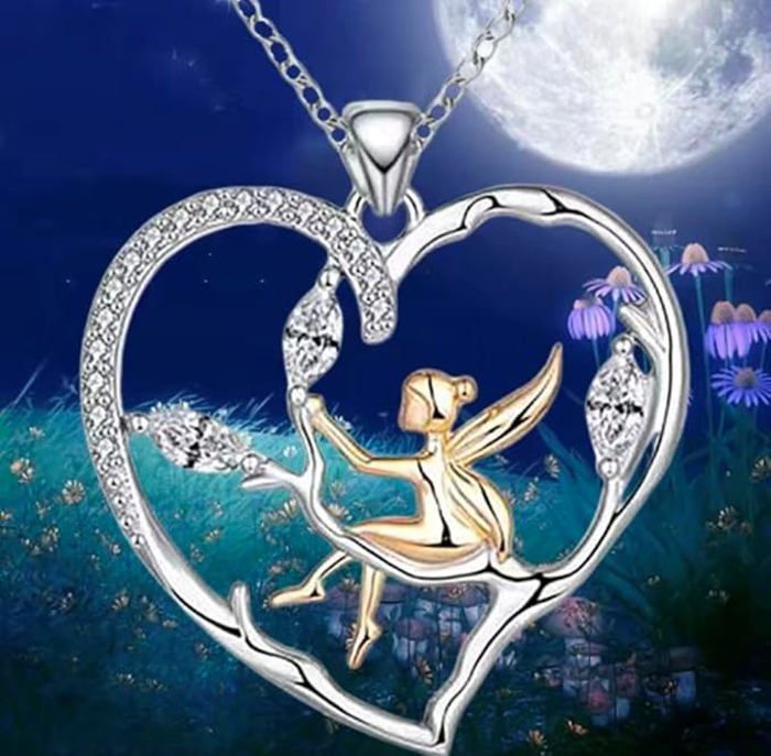 Collier Vintage Pendentif Cœur Avec Cristaux Saphirs Bleus - Argenté - Occasion Parfait état