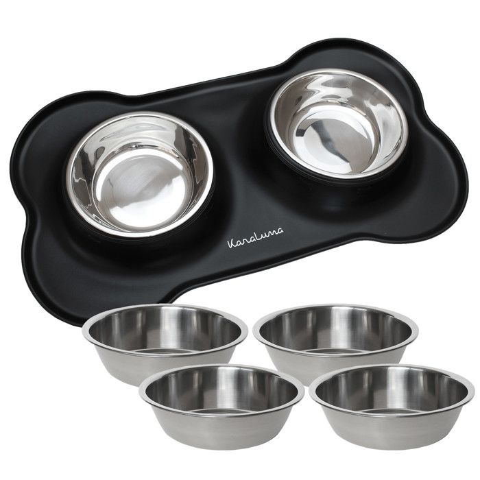 Comparer les prix de Tapis pour écuelle avec 4 gamelles - KaraLuna - Ecuelle pour chien et chat - Gamelles pour chiens - Tapis Gamelle (M/noir)
