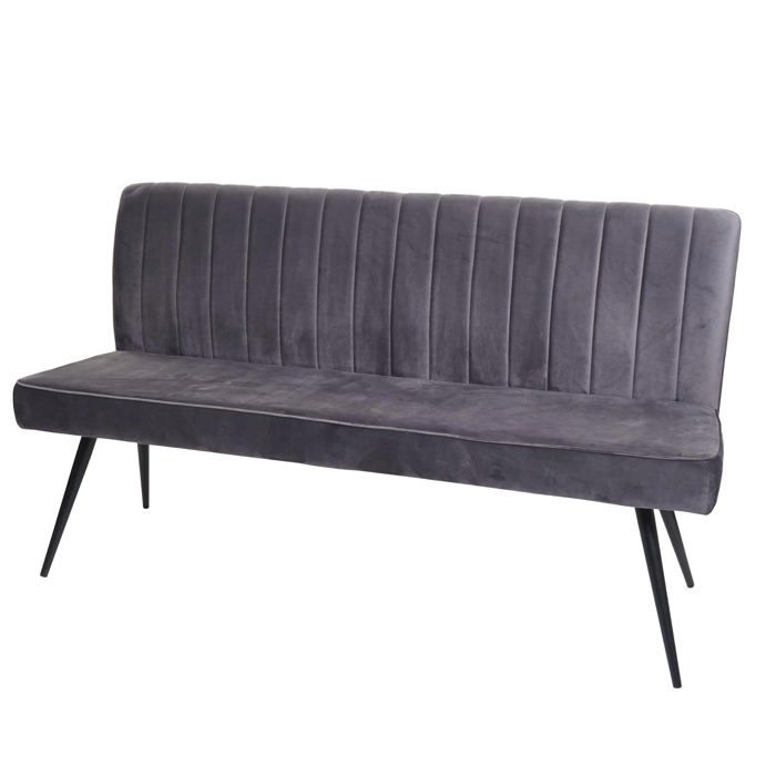 Banc canape de salle a manger rembourre avec dossier en velours gris fonce et metal 160 cm 04_0005856 Banc canape de salle a manger rembourre avec dossier en velours gris fonce et metal 160 cm 04_0005856