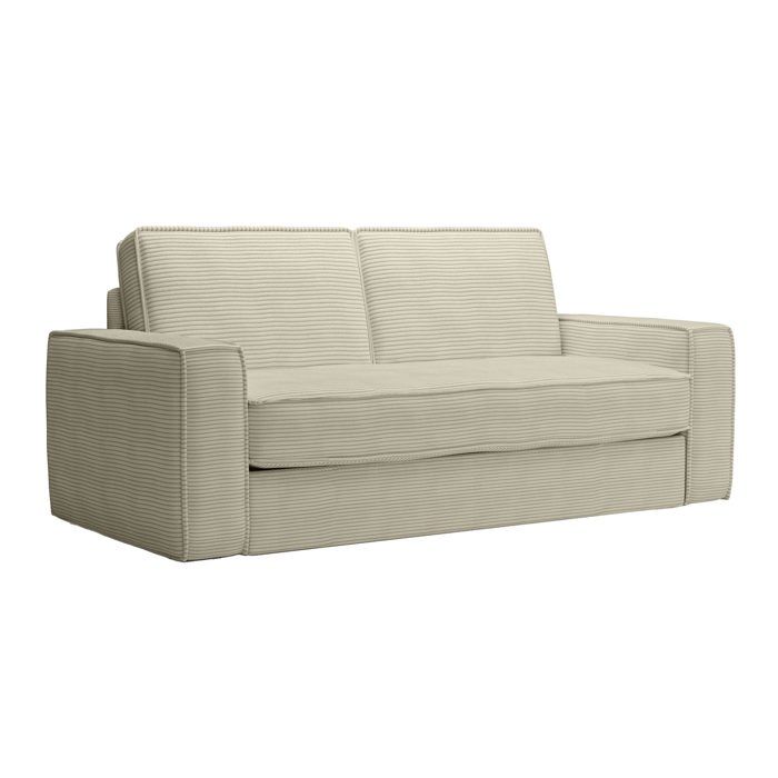 MINDY - Canapé 3 places convertible velours côtelé beige matelas 14 cm