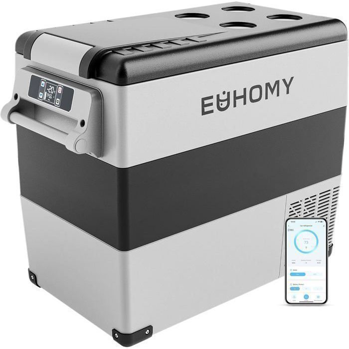 Réfrigérateur de voiture 49.4L - EUHOMY - Glacière électrique -portable panneau numérique-GRIS-20℃ ~ 20℃
