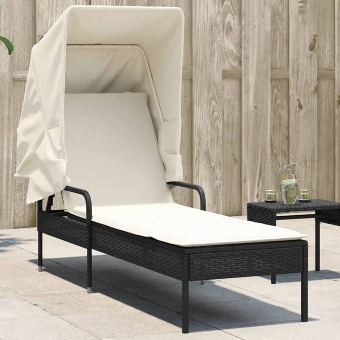 SALE 2025Transat/Chaise longue avec auvent noir résine tressée - 62x200x130 cm 18 2 Kg 7310
