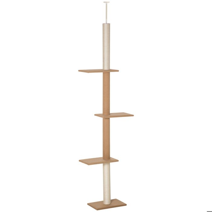 Comparer les prix de PawHut Arbre à chat plafond haut, ajustable en hauteur 228-260 cm avec 3 niveaux, arbre à chat, jeu pour chat, kaki
