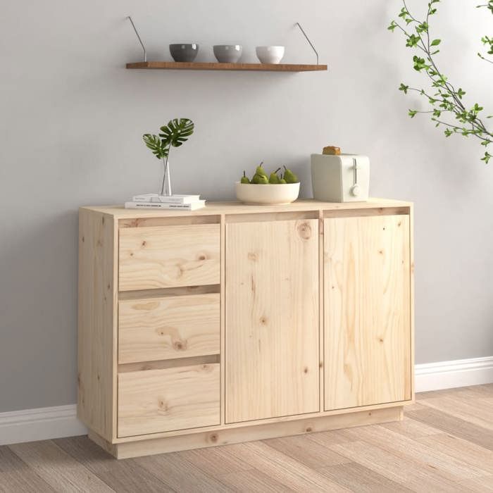 SALE 2025Meuble bas bahut vaisselier - Buffet 111x34x75 cm - Bois massif de pin25 Kg 7650