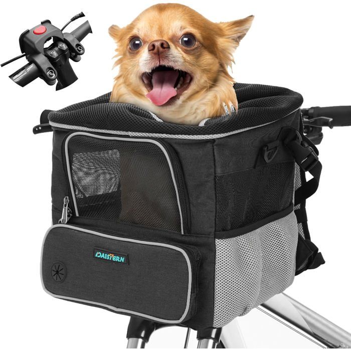 Meilleurs prix pour Panier de Vélo Avant pour Chien Chat jusqu'à 4KG avec Adaptateur Φ80mm,Sac à Dos Petit Chien avec Fenêtre en Maille