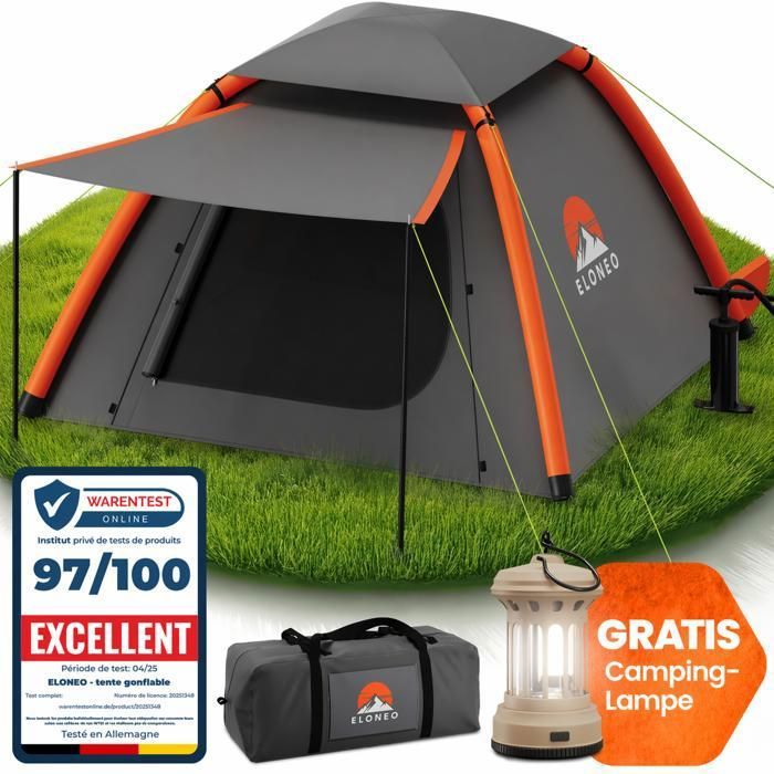 ELONEO Tente Gonflable avec Auvent & Pompe à Air – Tente de Camping Imperméable Ultra-Légère Tente Glamping avec Lampe LED Offerte