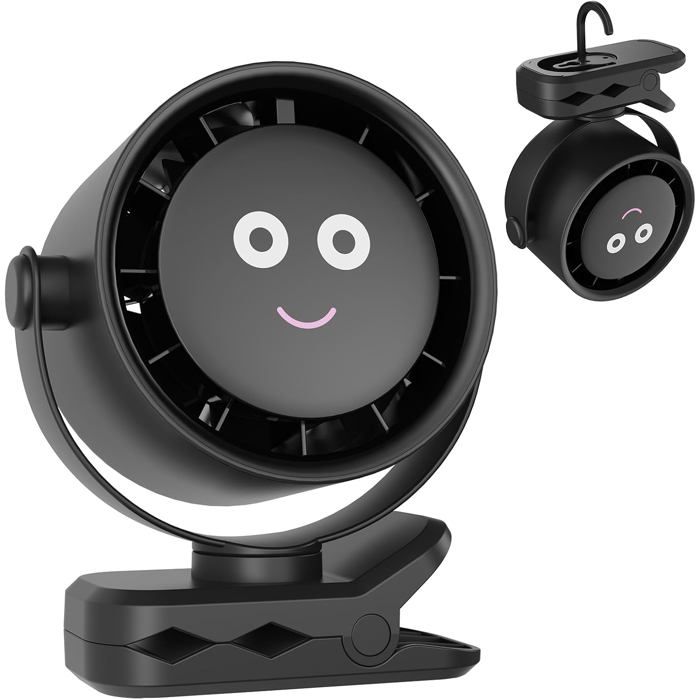 Ventilateur à Pince Portable Rechargeables USB Rotation à 720 Degrés 5 Vitesses avec Affichage LED Table Fan Silencieux - Amicumcar
