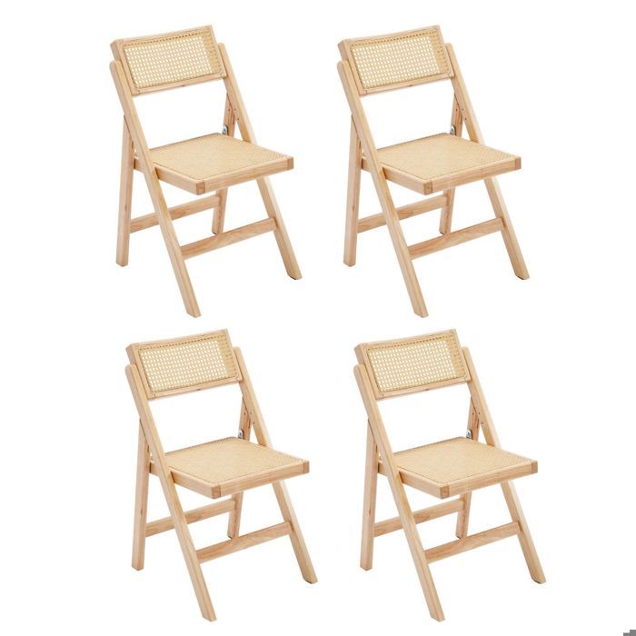 Chairus Chaise de Salle à Manger Bois Lot de 4 Chaise de Cuisine Rotin Chaise Pliante en Bois et Rotin pour Salon et Balcon Jaune