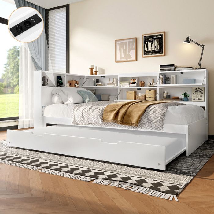 Canapé-lit - MODERNLUXE - 90x200 cm - Rangement - Lit gigogne - Blanc Canapé-lit - MODERNLUXE - 90x200 cm - Rangement - Lit gigogne - Blanc