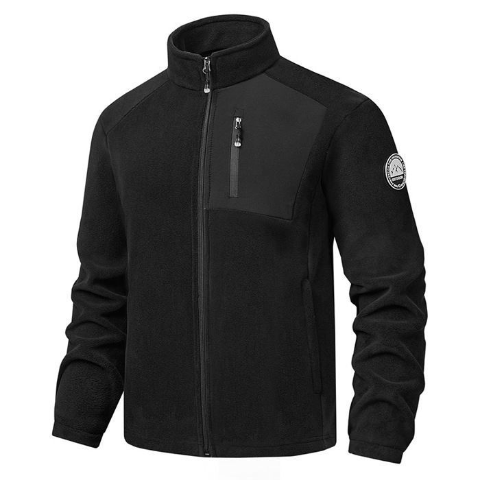 Veste Polaire Homme Zippée Chaude Col Montant Automne Hiver Dextérieur Parfaite Pour la Randonnée Couleur Contrastée - Noir