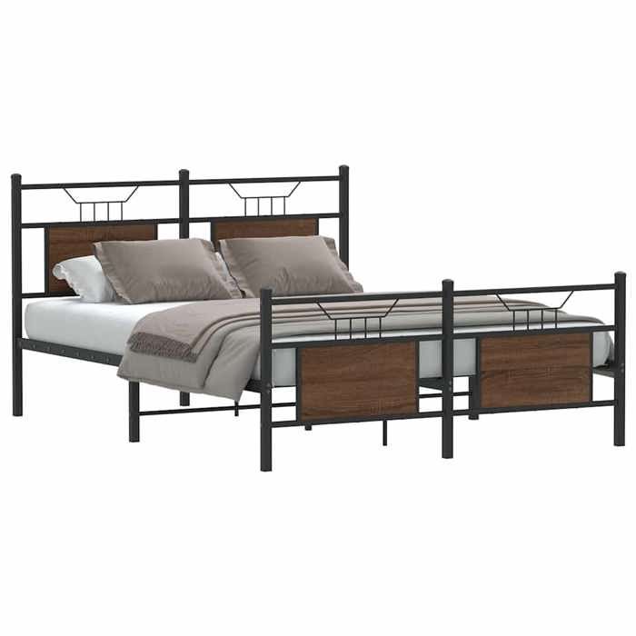 Structure de lit en chêne - UU - 140x190 cm - Chêne brun - Avec tête et pied de lit - Espace de rangement sous le lit