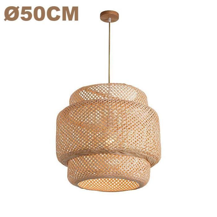 WOTTES Lustre Suspension Luminaire Suspension Bambou Rotin Naturel Ø50*48cm 1PCS pour Chambre Salle à Manger Cuisine