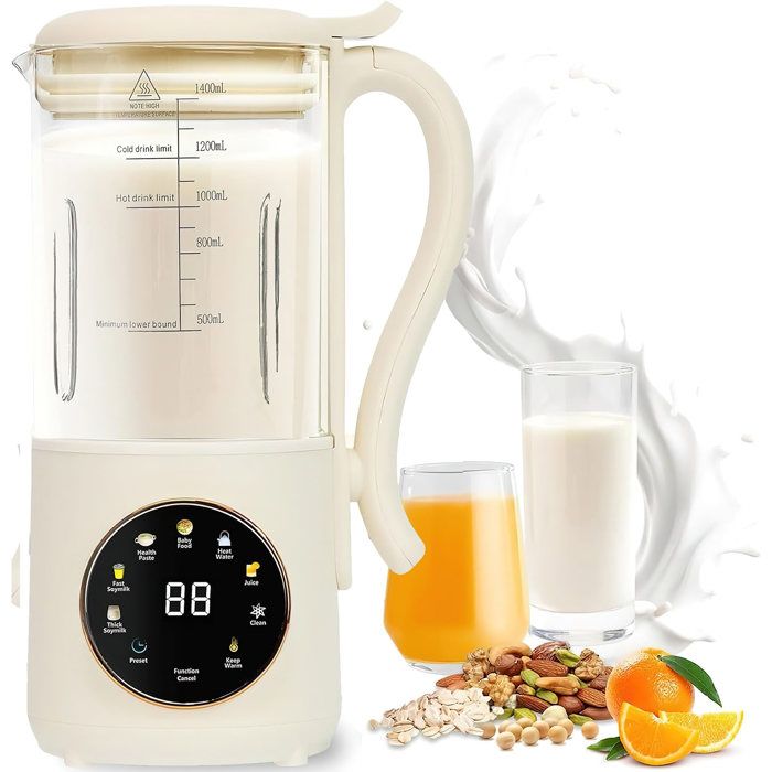 Machine à Lait de Soja 1400ML Automatique Blender Chauffant Multifonction 16 Lames en Acier Nettoyage Automatique Départ Différé