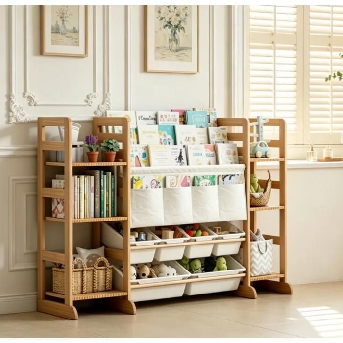 Meuble de Rangement Jouets Enfant avec 4 Compartiments Tissu Oxford et 6 Boîtes Amovibles (133 x 80 x 34.5 cm)