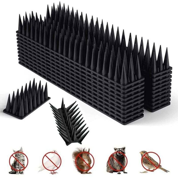 Pic anti-oiseaux en plastique - PZCC - Noir - Paquet de 12 pièces - Longueur totale 516 m - Chaque pièce 43 cm