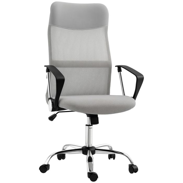 Fauteuil de bureau - HOMCOM - dossier ergonomique - hauteur assise réglable - pivotant - tissu maille - 63x65x119109-119cm - gris Fauteuil de bureau - HOMCOM - dossier ergonomique - hauteur assise réglable - pivotant - tissu maille - 63x65x119109-119cm - gris
