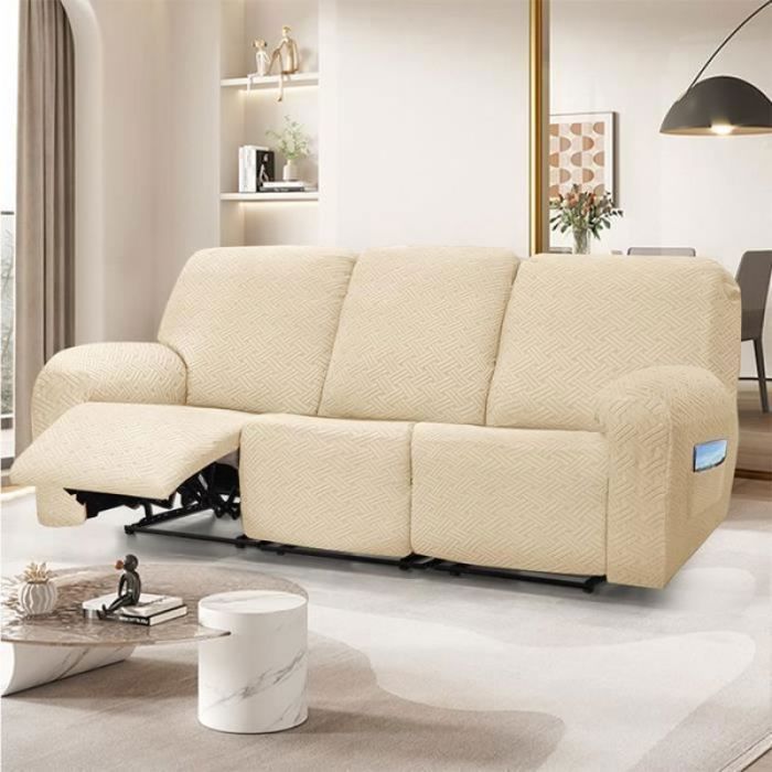 Housse Canapé Relax 3 Places Housses de canapé Housse de chaise longue shiwares sofa Cover Blanc Ivoire