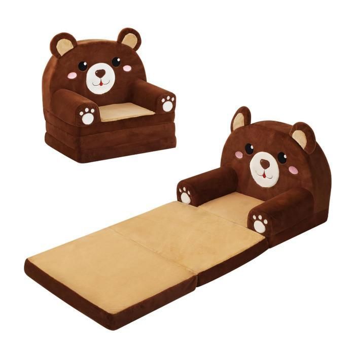 Canapé pour Enfants Canapé-Lit Convertible 2 en 1 Peluche Pliable Fauteuil Soft avec Fermeture Éclair Chauffeuse Enfant Stable