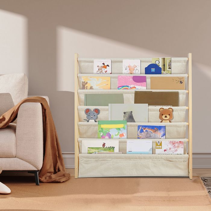 ÉTAGÈRE DE RANGEMENT MULTIFONCTIONNELLE POUR LIVRES - MIPAN - 6 ÉTAGÈRES - 75 X 30 X 76 CM - BEIGE