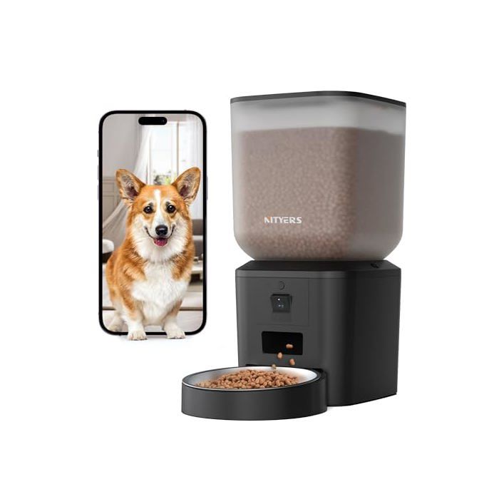 Distributeur automatique de croquettes - NITYERS - Modèle connecté - 8 L - Wi‑Fi & application - Acier inoxydable
