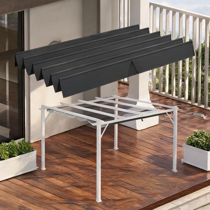 Toit de remplacement pour pergola 25x255 m – polyester gris ton foncé avec évacuation d’eau